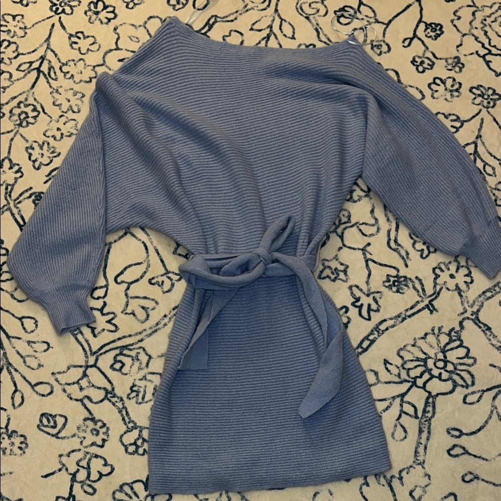 Blue Blush Ribbed Knit Dress in Blue